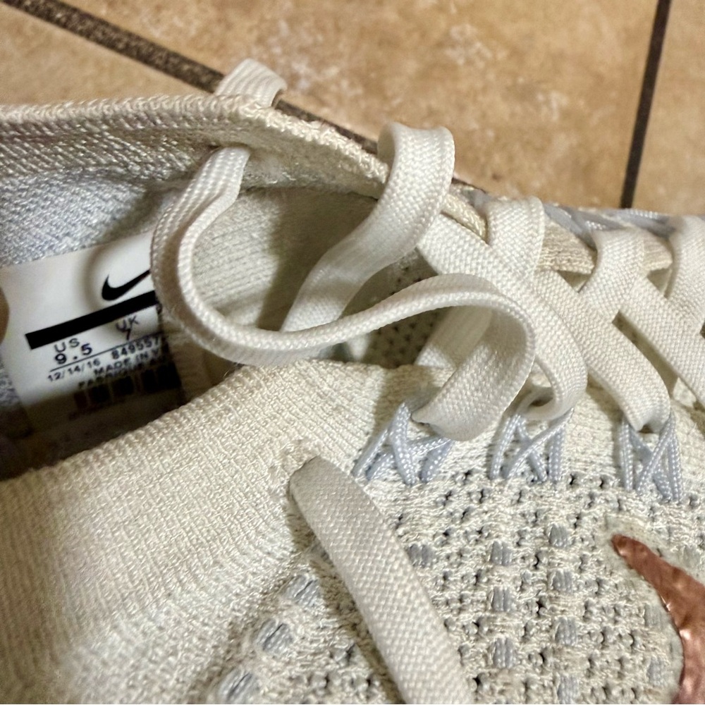 Nike White Flyknit VaporMax Sneakers with Copper Swoosh and Teal Sole - Picture 8 of 8